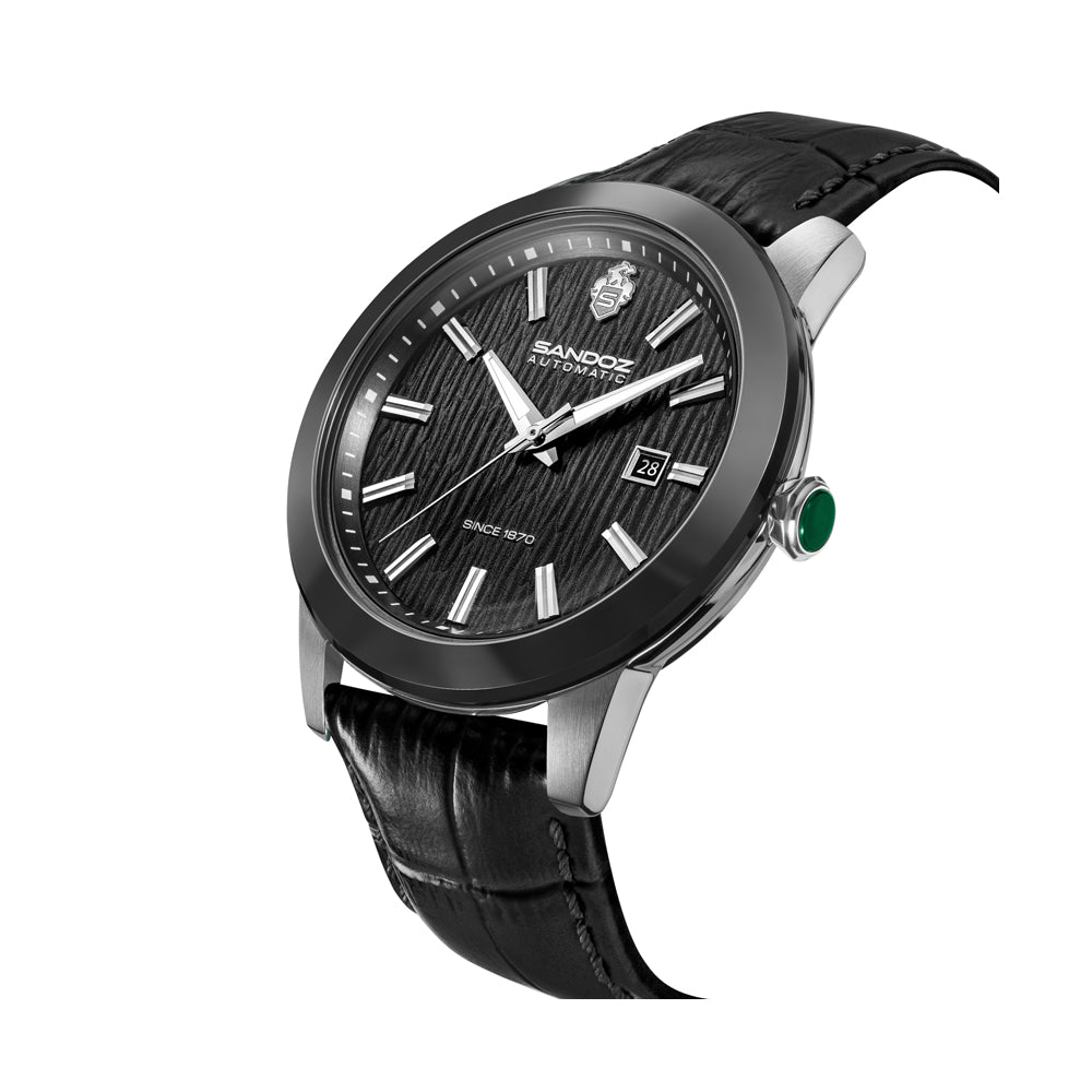 TIVOLI GENTS AUTOMATIC 3H DATE Black Dial, Black Leather Strap