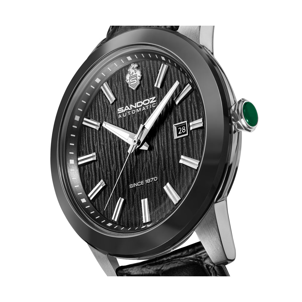 TIVOLI GENTS AUTOMATIC 3H DATE Black Dial, Black Leather Strap