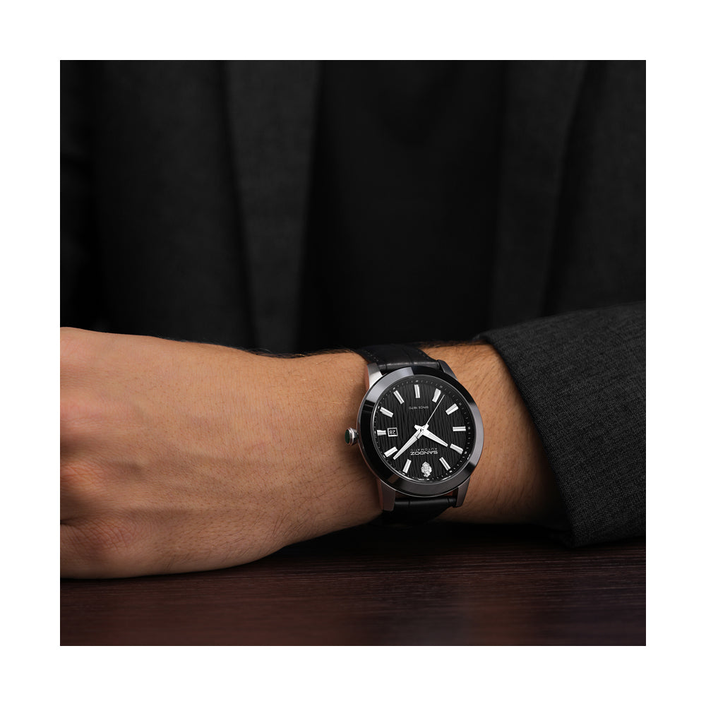 TIVOLI GENTS AUTOMATIC 3H DATE Black Dial, Black Leather Strap