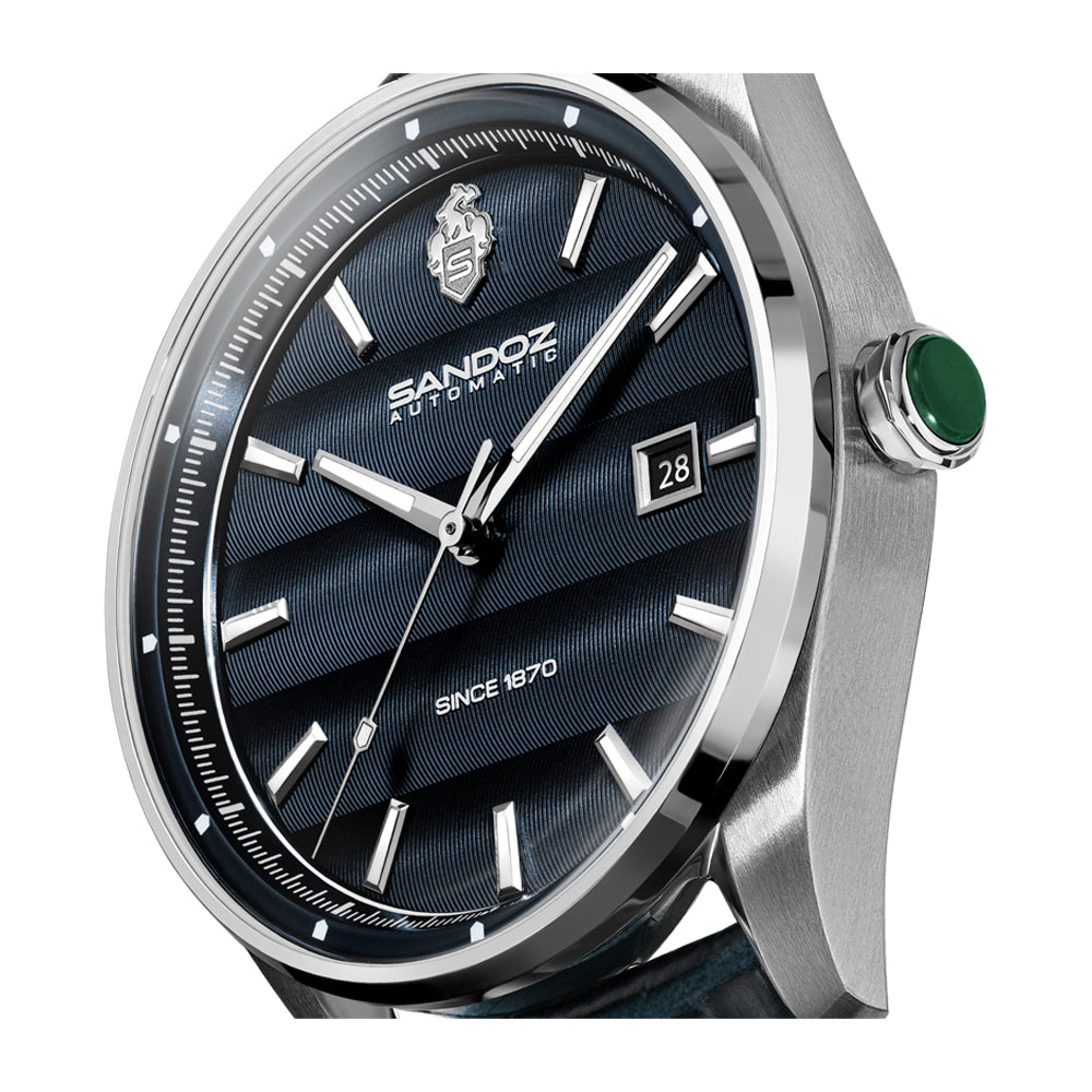 BACHELIN GENTS AUTOMATIC WATCH Blue Dial, Blue Leather Strap