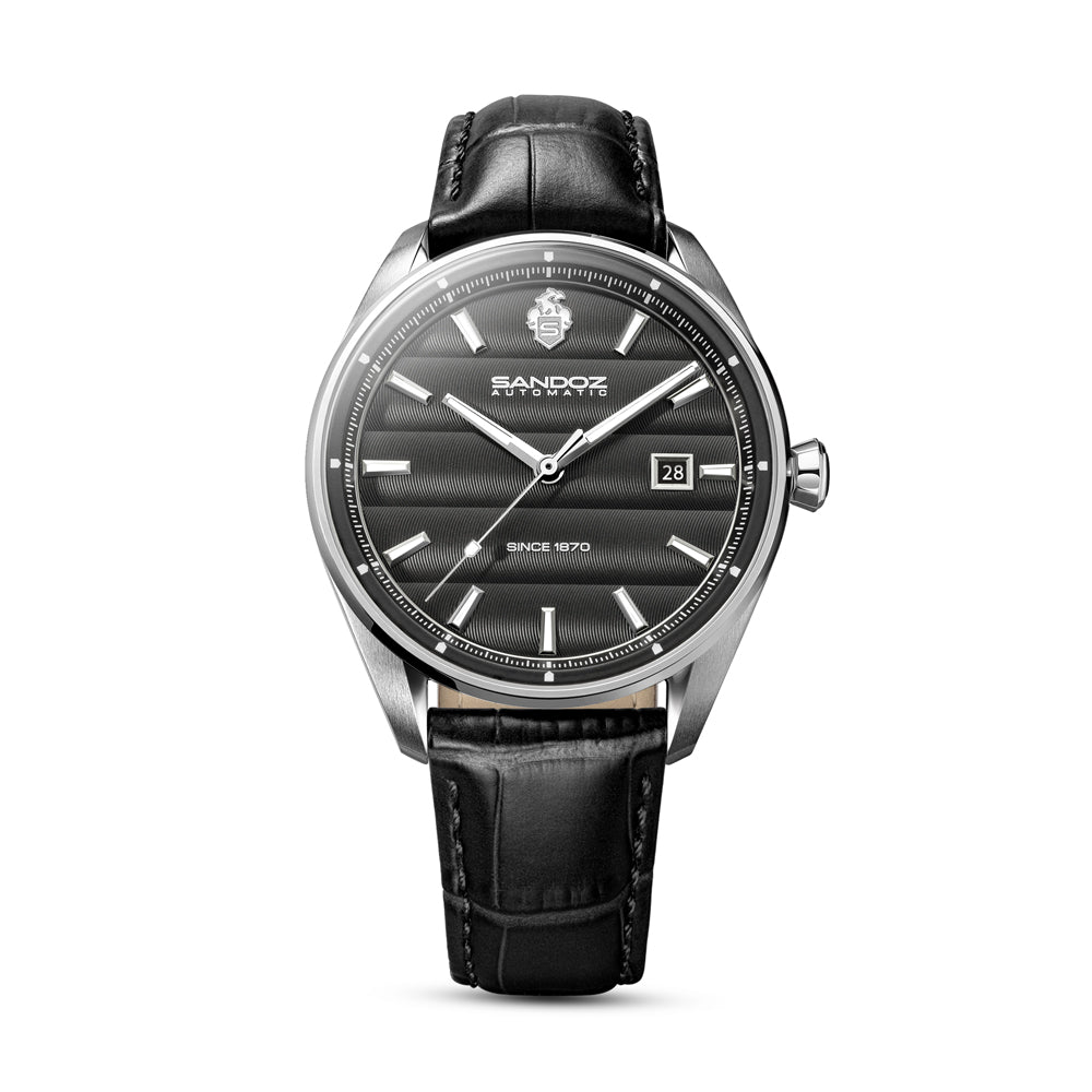 BACHELIN GENTS AUTOMATIC WATCH Anthracite Dial, Black Leather Strap