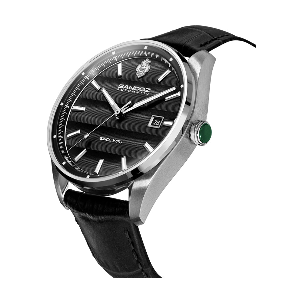 BACHELIN GENTS AUTOMATIC WATCH Anthracite Dial, Black Leather Strap