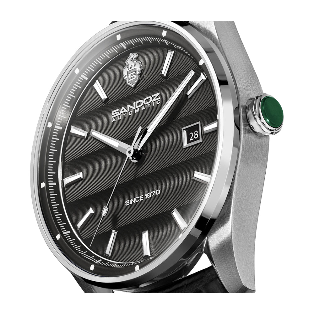 BACHELIN GENTS AUTOMATIC WATCH Anthracite Dial, Black Leather Strap