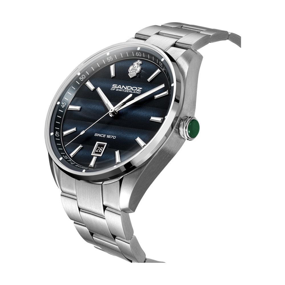 BACHELIN GENTS QUARTZ WATCH Blue Dial , Stainless Steel Bracelet