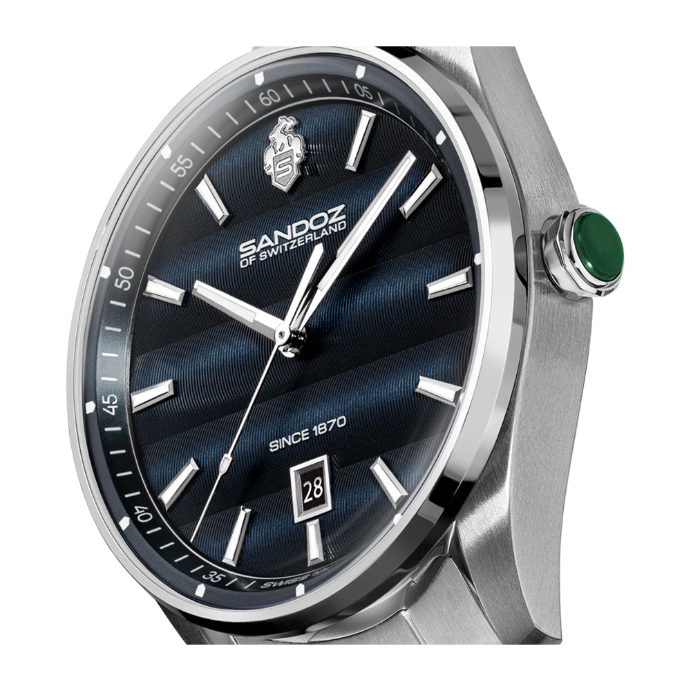 BACHELIN GENTS QUARTZ WATCH Blue Dial , Stainless Steel Bracelet