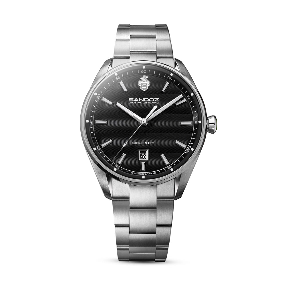BACHELIN GENTS QUARTZ WATCH Black Dial , Stainless Steel Bracelet