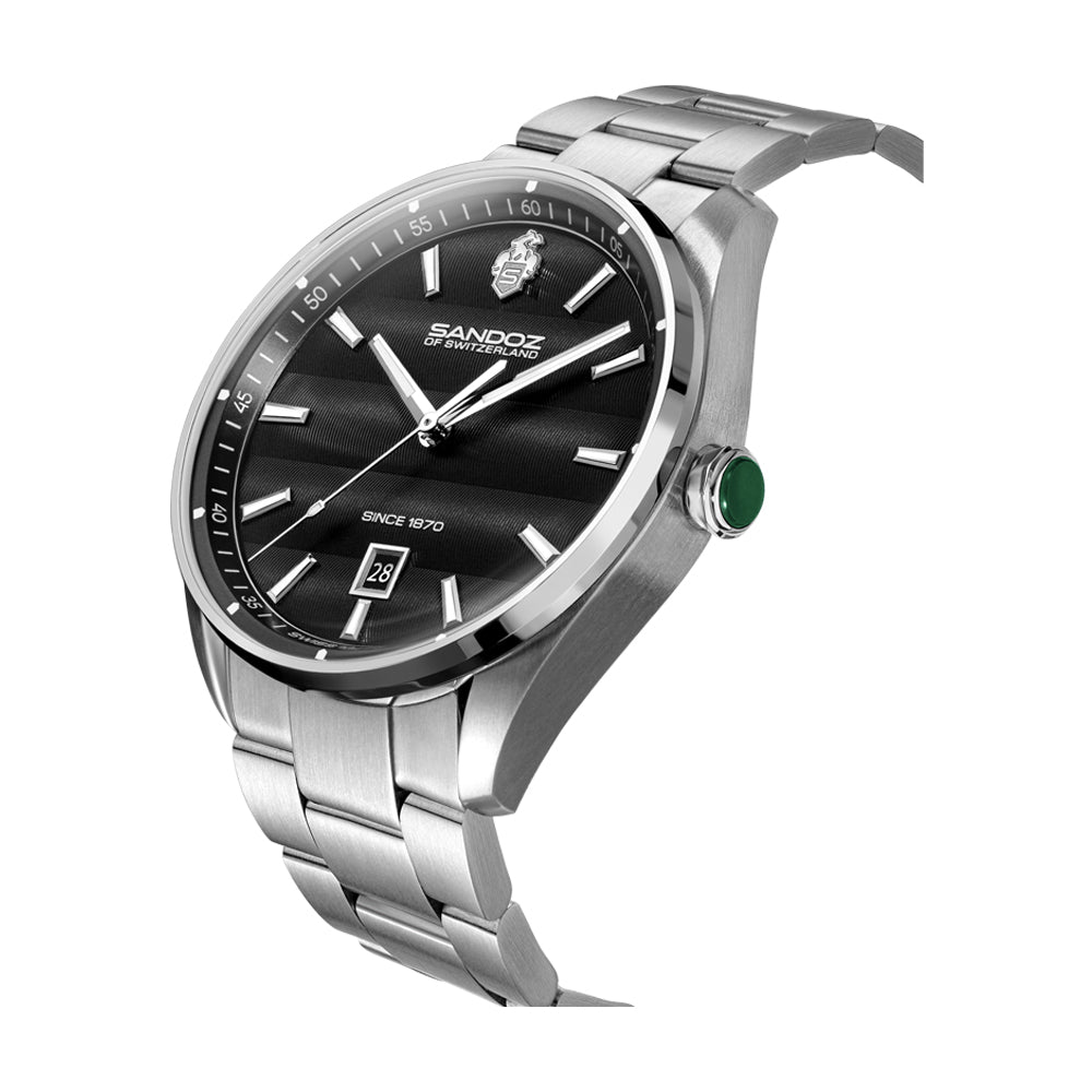 BACHELIN GENTS QUARTZ WATCH Black Dial , Stainless Steel Bracelet