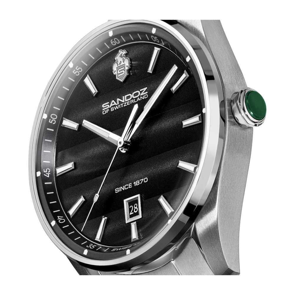 BACHELIN GENTS QUARTZ WATCH Black Dial , Stainless Steel Bracelet
