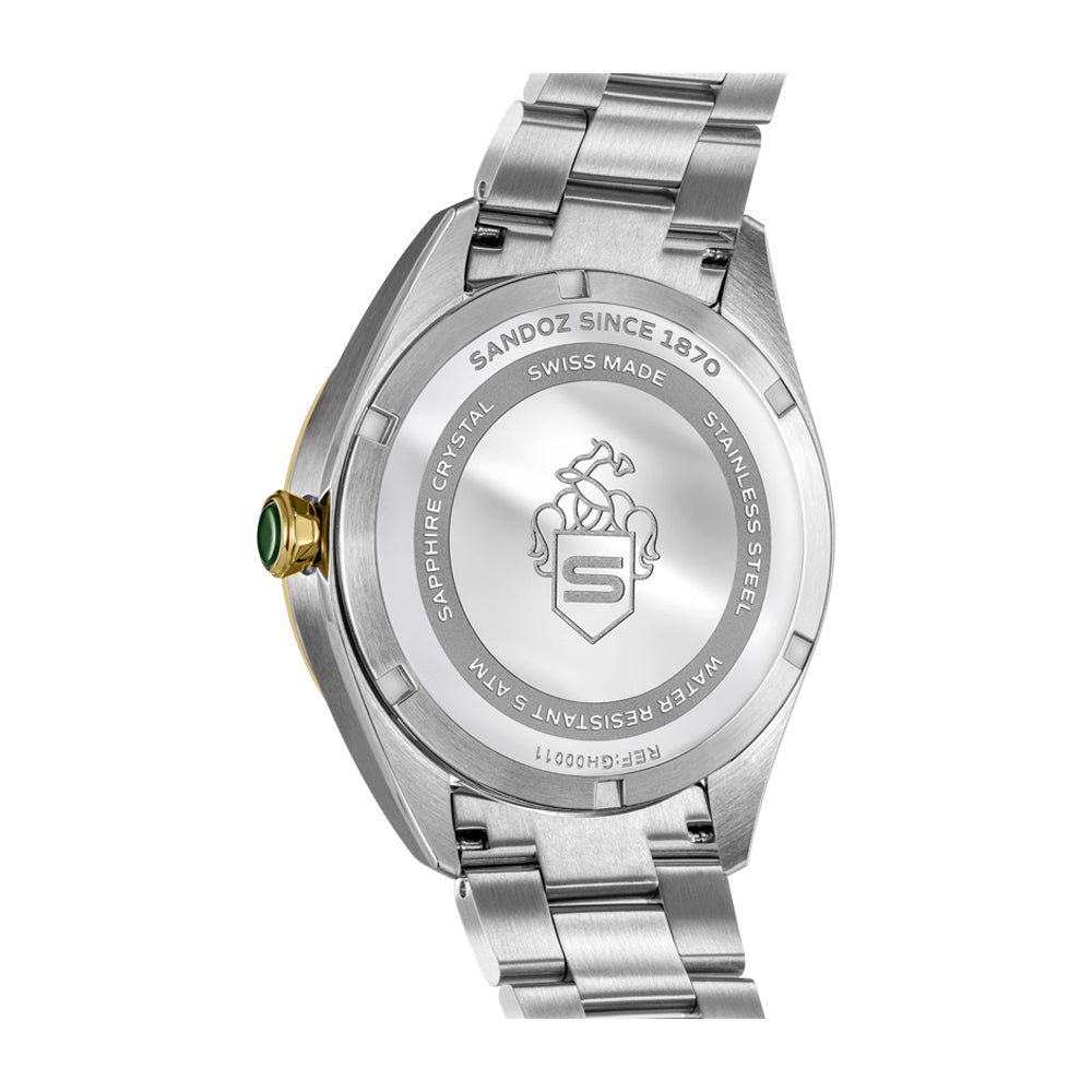 BACHELIN GENTS QUARTZ WATCH Green Dial, Silver- gold plated bracelet