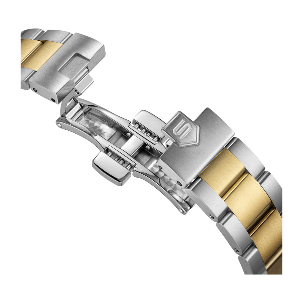 BACHELIN GENTS QUARTZ WATCH Green Dial, Silver- gold plated bracelet