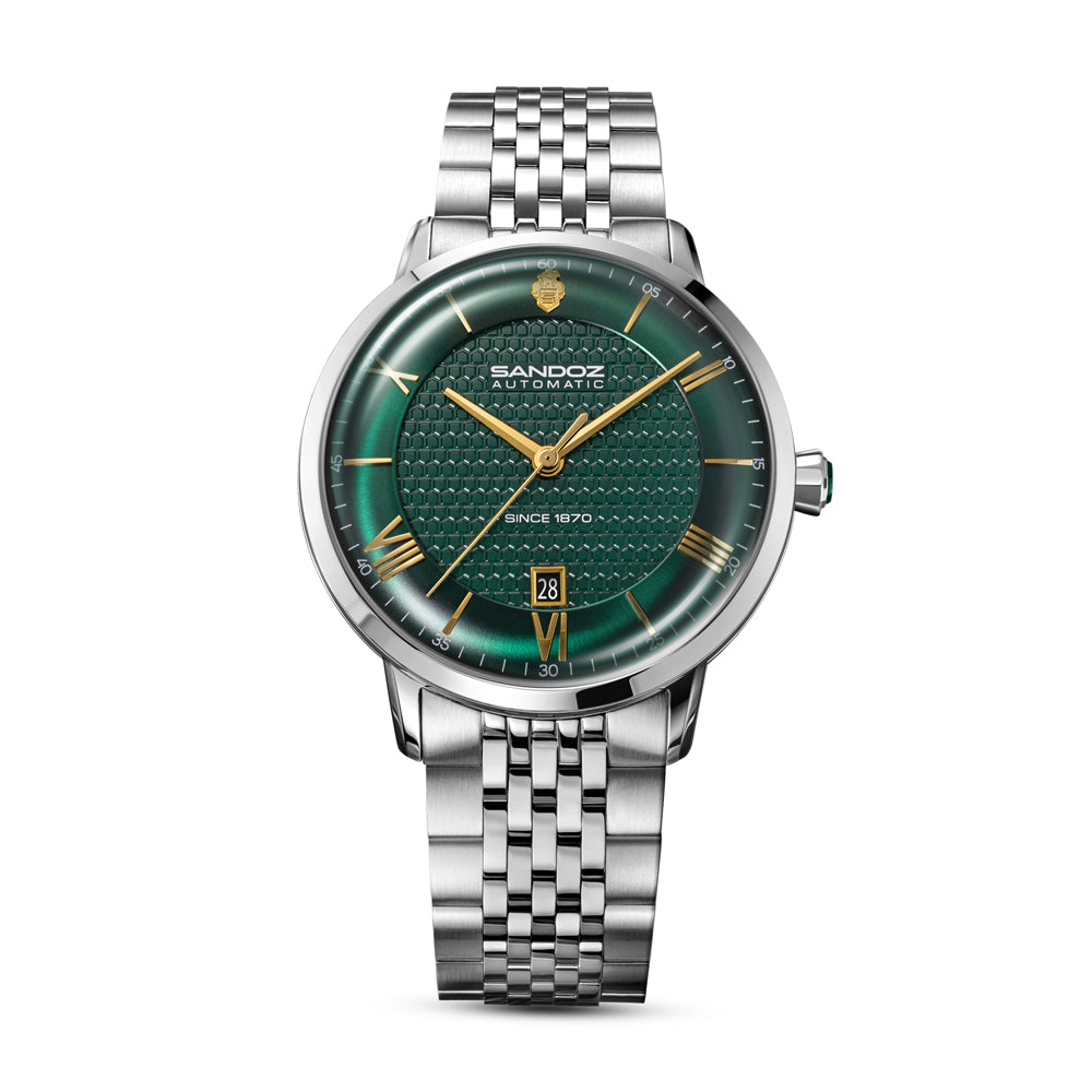 ROCHETTES GENTS AUTOMATIC WATCH Green Dial, Stainless Steel Bracelet