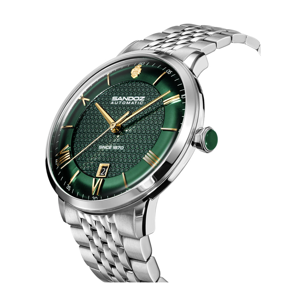 ROCHETTES GENTS AUTOMATIC WATCH Green Dial, Stainless Steel Bracelet