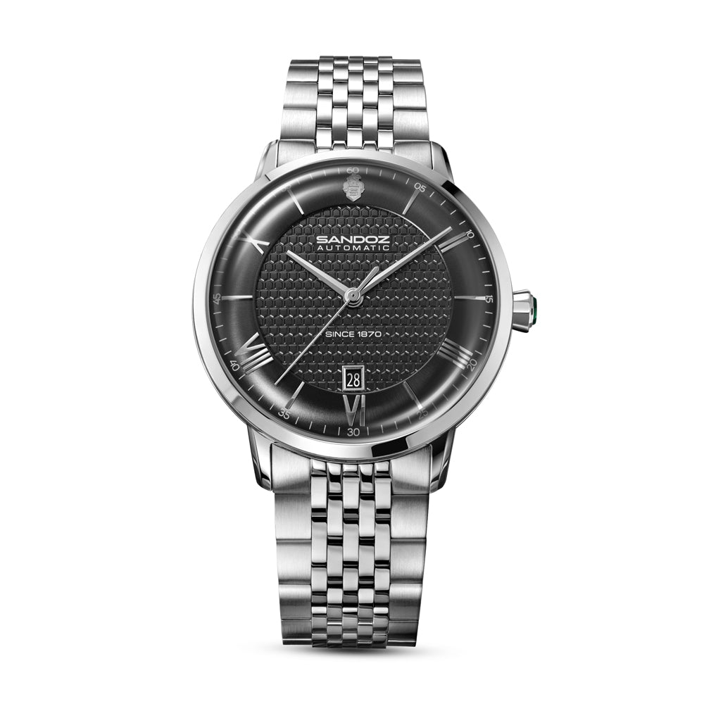 ROCHETTES GENTS AUTOMATIC WATCH Black Dial, Stainless Steel Bracelet