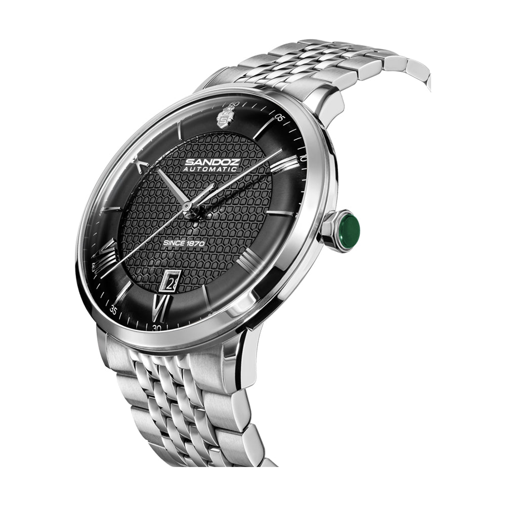 ROCHETTES GENTS AUTOMATIC WATCH Black Dial, Stainless Steel Bracelet
