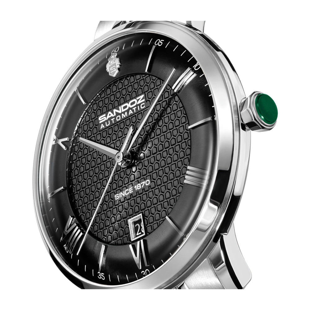 ROCHETTES GENTS AUTOMATIC WATCH Black Dial, Stainless Steel Bracelet