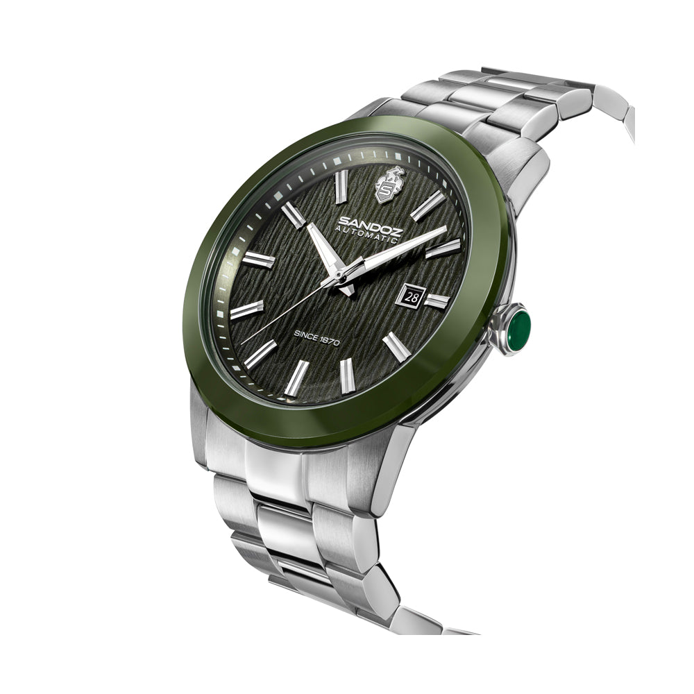TIVOLI GENTS AUTOMATIC 3H DATE Green Dial, Stainless Steel Bracelet