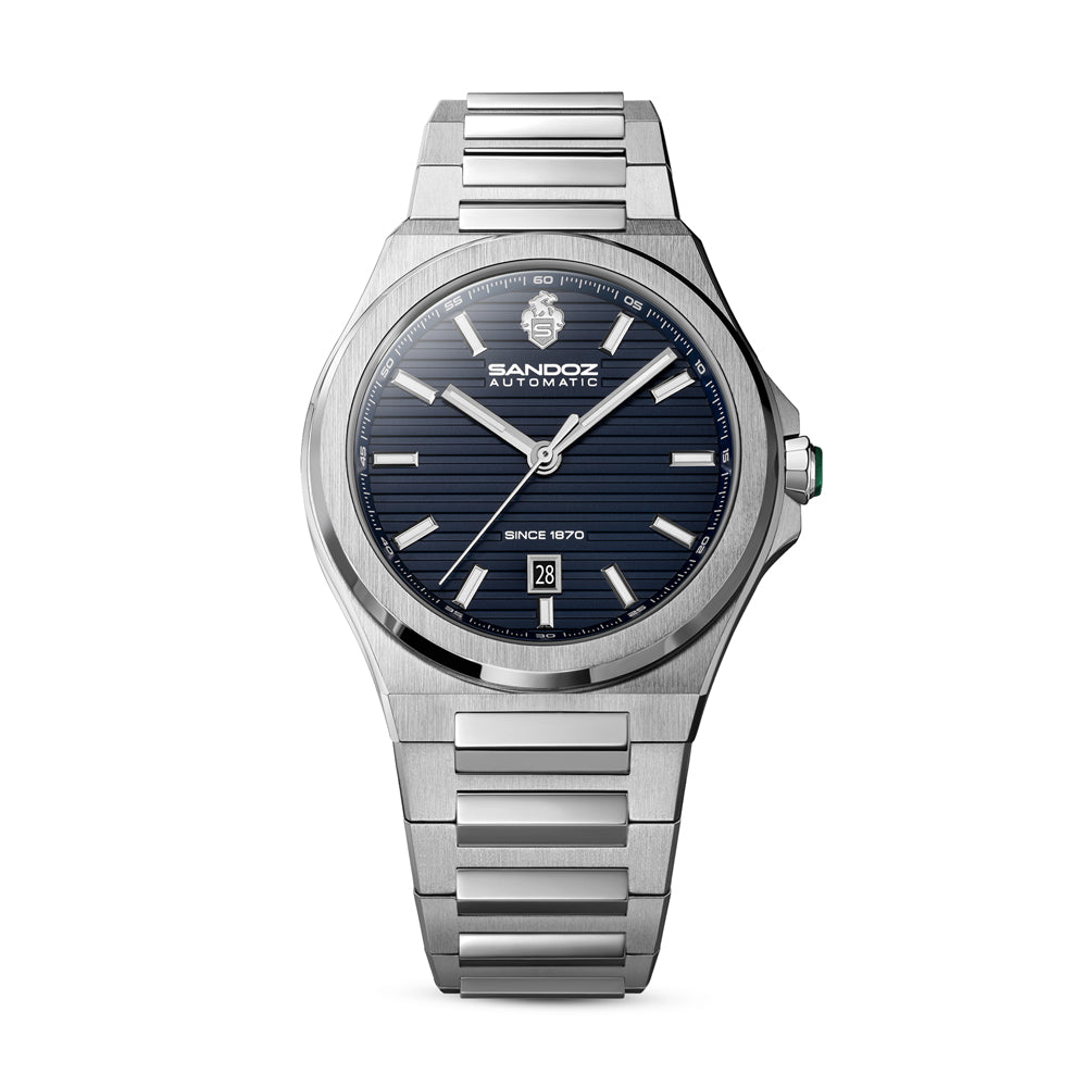 CDF 75 GENTS AUTOMATIC 3H DATE Dark Blue Brushed Dial with Embossed Lines / Silver Colour 316L Stainless Steel Bracelet and Butterfly Buckle
