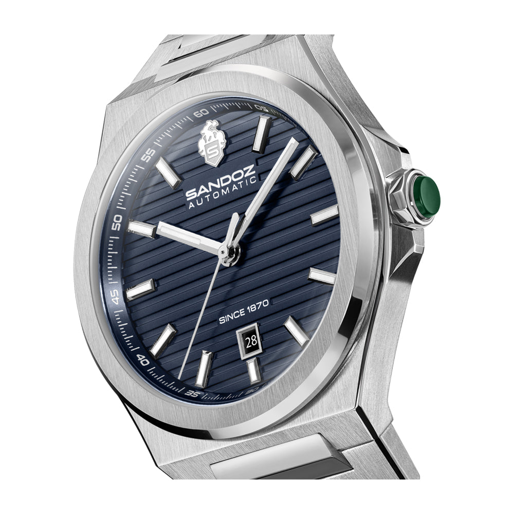 CDF 75 GENTS AUTOMATIC 3H DATE Dark Blue Brushed Dial with Embossed Lines / Silver Colour 316L Stainless Steel Bracelet and Butterfly Buckle