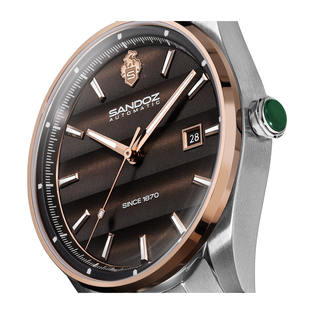 BACHELIN GENTS AUTOMATIC WATCH Brown Dial, Stainless Steel Bracelet
