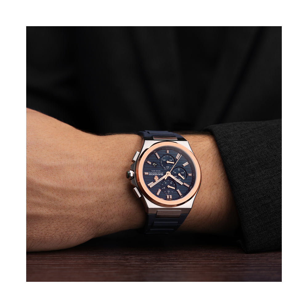 CDF 75 GENTS QUARTZ CHRONOGRAPH Dark Blue Brushed Dial with Embossed Lines and Dark Blue Chronograph eyes / Blue High Resistance FKM Rubber Strap with Silver Colour Butterfuly Buckle
