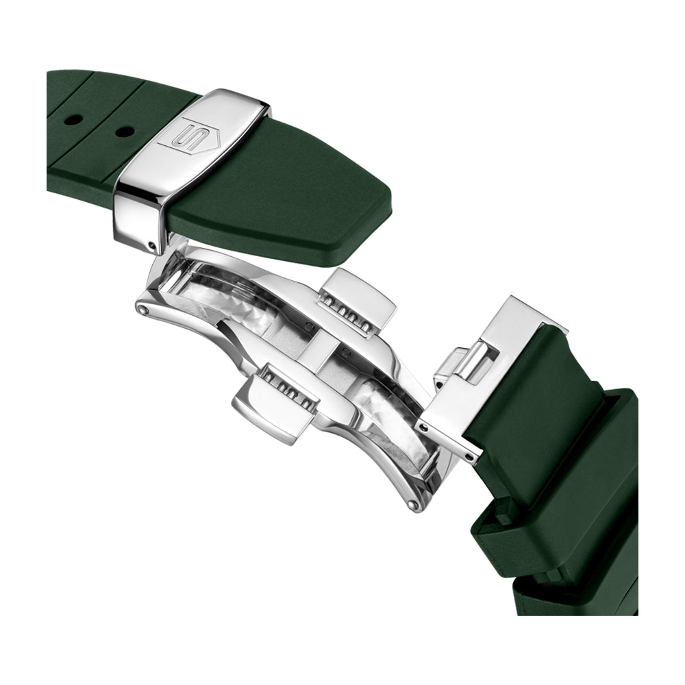 CDF 75 GENTS AUTOMATIC OPEN HEART WATCH Green Dial, Green Rubber Strap