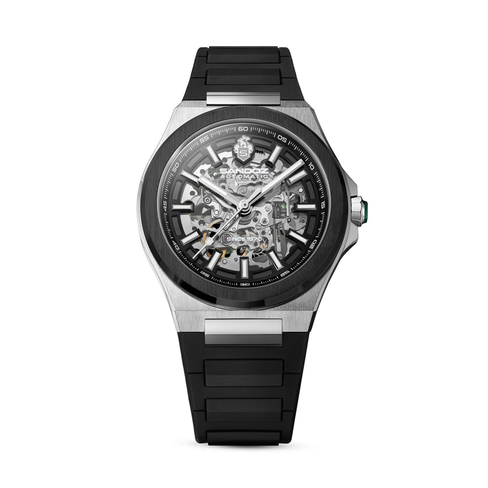 CDF 75 GENTS AUTOMATIC SKELETON WATCH Smoke Dial, Black Rubber Strap