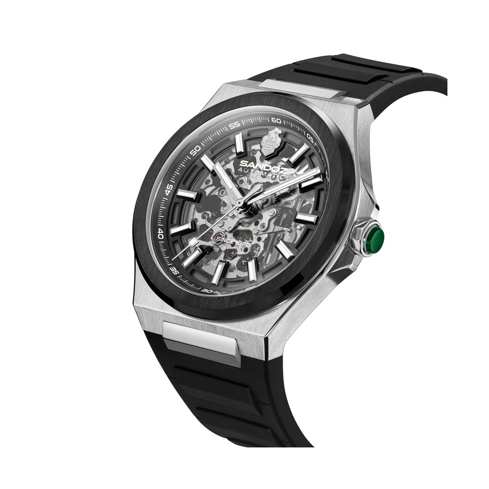 CDF 75 GENTS AUTOMATIC SKELETON WATCH Smoke Dial, Black Rubber Strap
