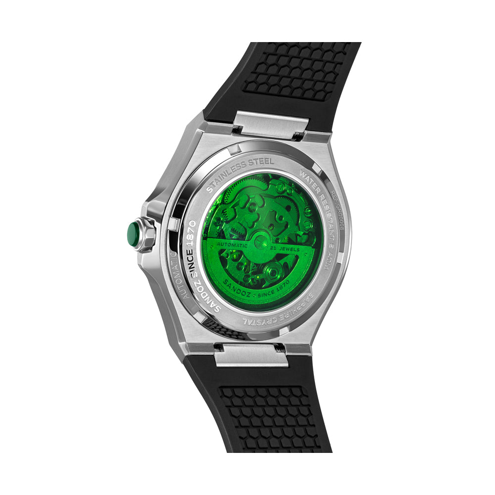 CDF 75 GENTS AUTOMATIC SKELETON WATCH Smoke Dial, Black Rubber Strap