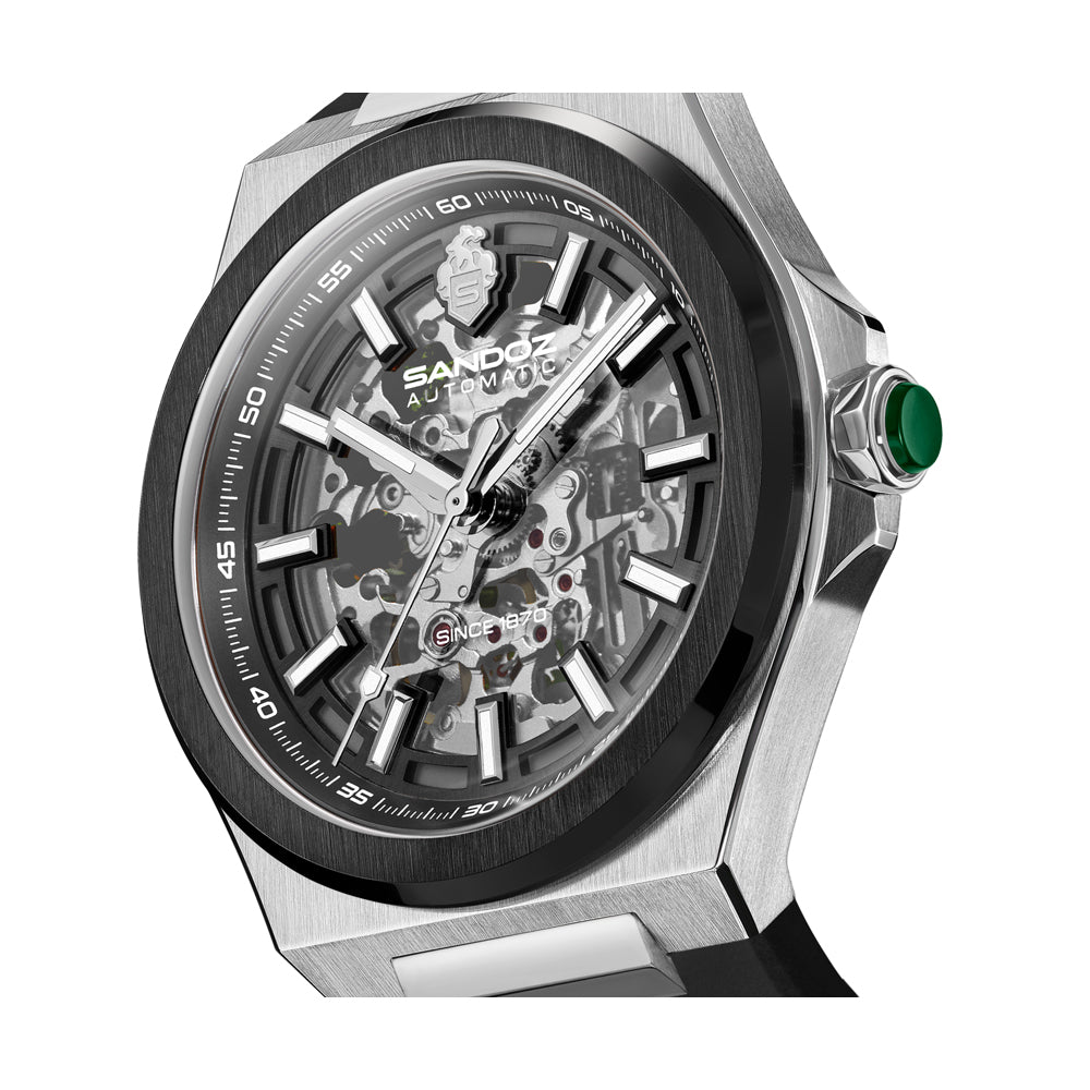 CDF 75 GENTS AUTOMATIC SKELETON WATCH Smoke Dial, Black Rubber Strap