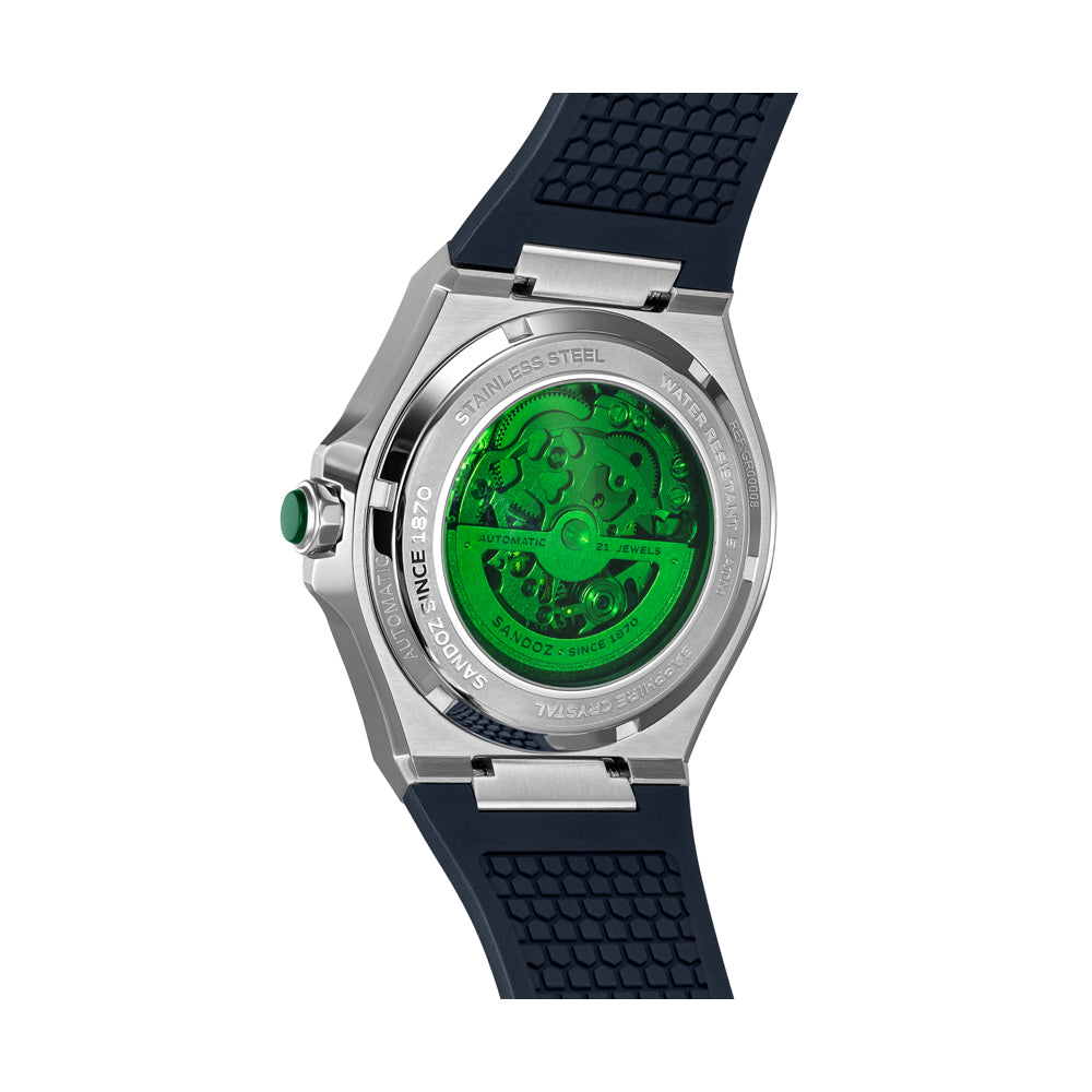 CDF 75 GENTS AUTOMATIC SKELETON WATCH Blue Dial, Blue Rubber Strap