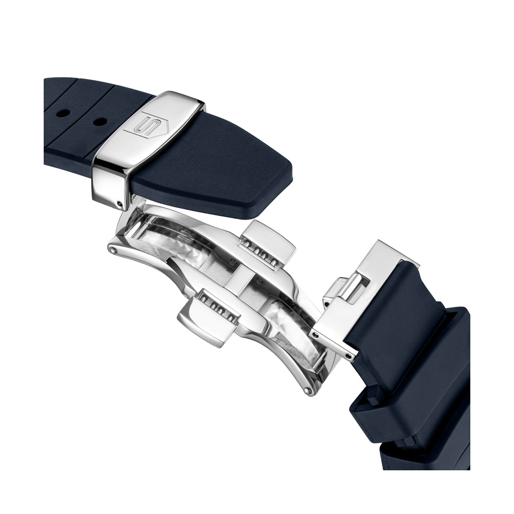 CDF 75 GENTS AUTOMATIC SKELETON WATCH Blue Dial, Blue Rubber Strap