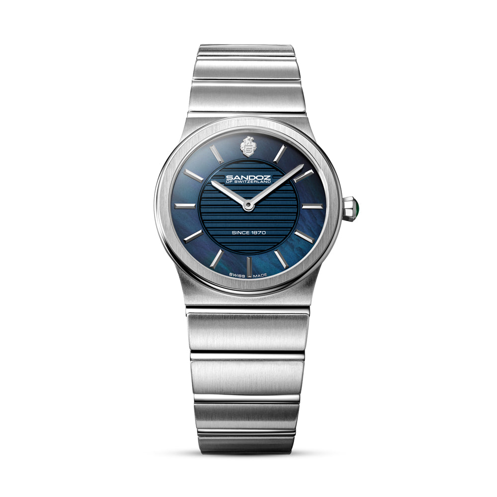 TRESOR LADIES QUARTZ WATCH Blue Mother of Pearl Dial, Stainless Steel Bracelet