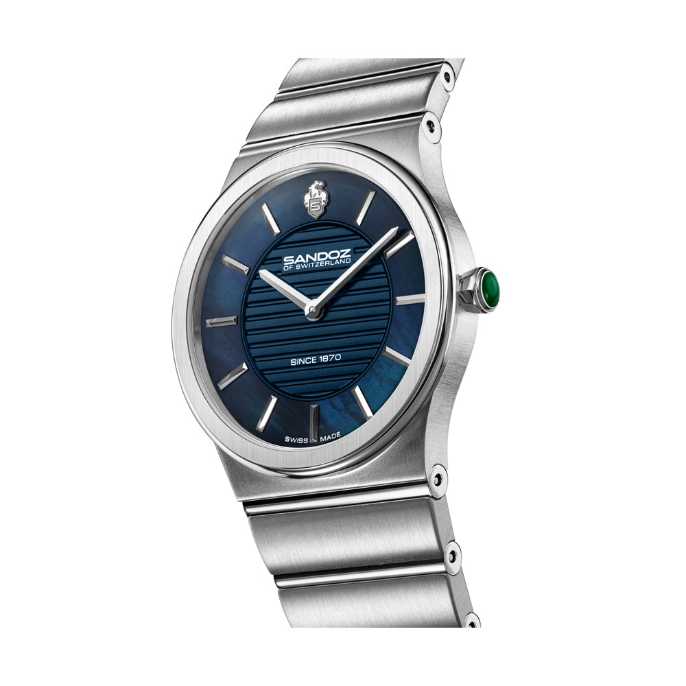 TRESOR LADIES QUARTZ WATCH Blue Mother of Pearl Dial, Stainless Steel Bracelet