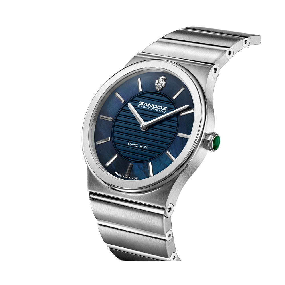 TRESOR LADIES QUARTZ WATCH Blue Mother of Pearl Dial, Stainless Steel Bracelet