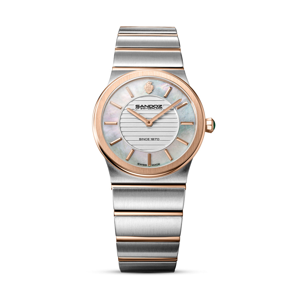 TRESOR LADIES QUARTZ WATCH White Mother of Pearl Dial, Silver & Rose Gold Plated Bracelet