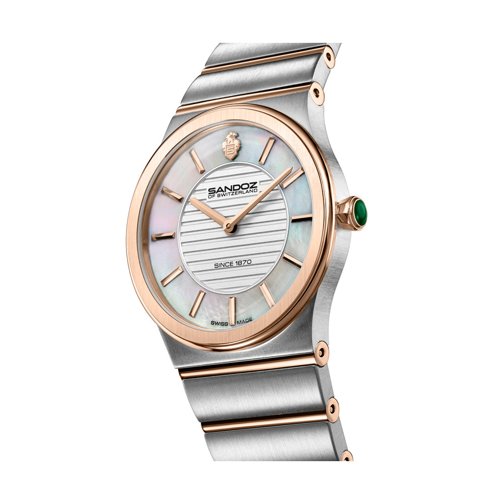 TRESOR LADIES QUARTZ WATCH White Mother of Pearl Dial, Silver & Rose Gold Plated Bracelet