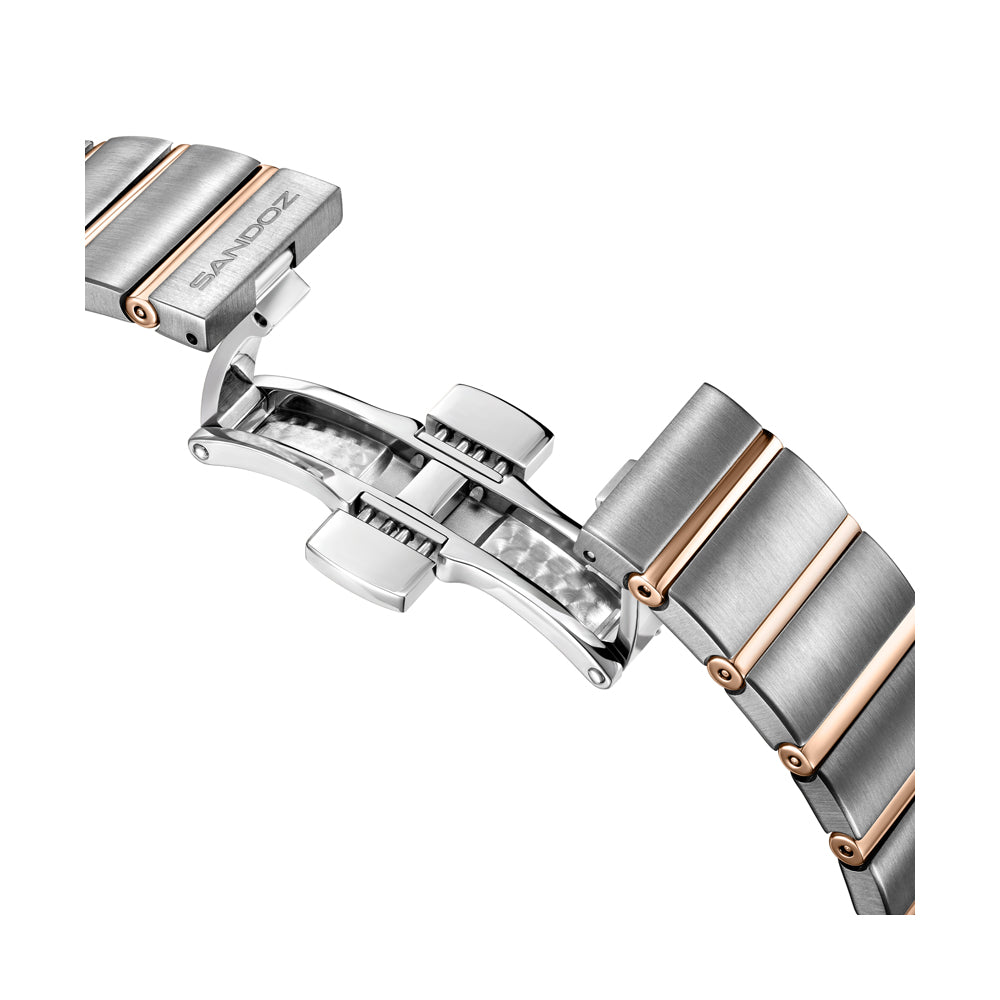 TRESOR LADIES QUARTZ WATCH White Mother of Pearl Dial, Silver & Rose Gold Plated Bracelet
