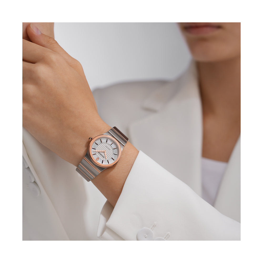 TRESOR LADIES QUARTZ WATCH White Mother of Pearl Dial, Silver & Rose Gold Plated Bracelet