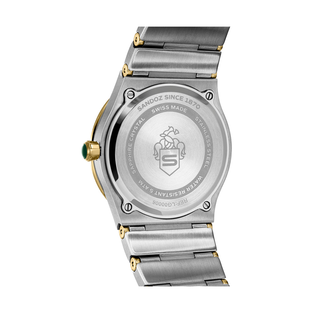 TRESOR LADIES QUARTZ WATCH Green Mother of Pearl Dial, Silver & Gold Plated Bracelet