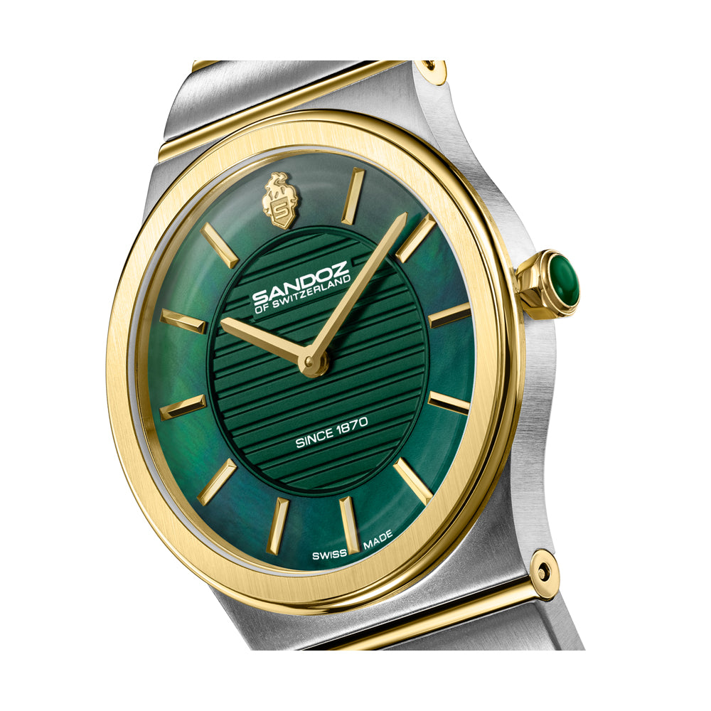 TRESOR LADIES QUARTZ WATCH Green Mother of Pearl Dial, Silver & Gold Plated Bracelet