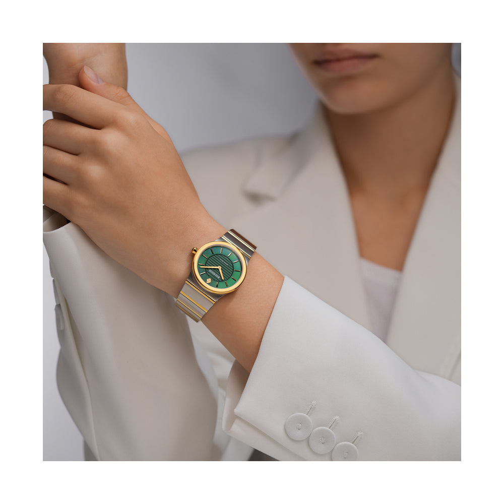 TRESOR LADIES QUARTZ WATCH Green Mother of Pearl Dial, Silver & Gold Plated Bracelet
