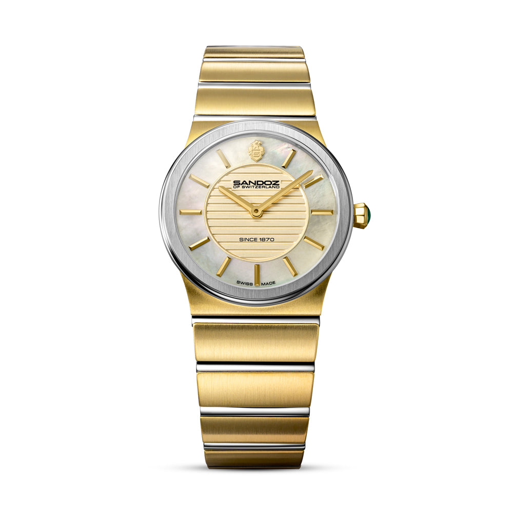 TRESOR LADIES QUARTZ WATCH Champagne Mother of Pearl Dial, Silver & Gold Plated Bracelet