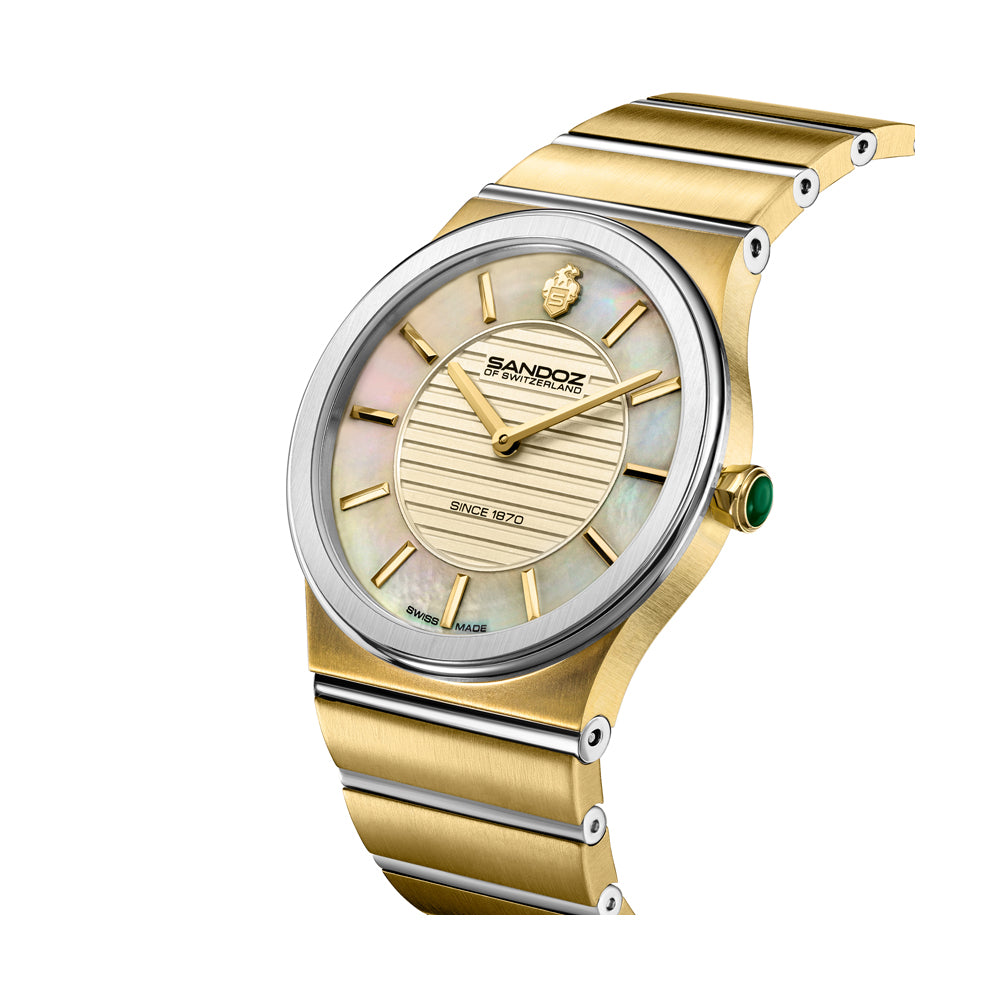 TRESOR LADIES QUARTZ WATCH Champagne Mother of Pearl Dial, Silver & Gold Plated Bracelet