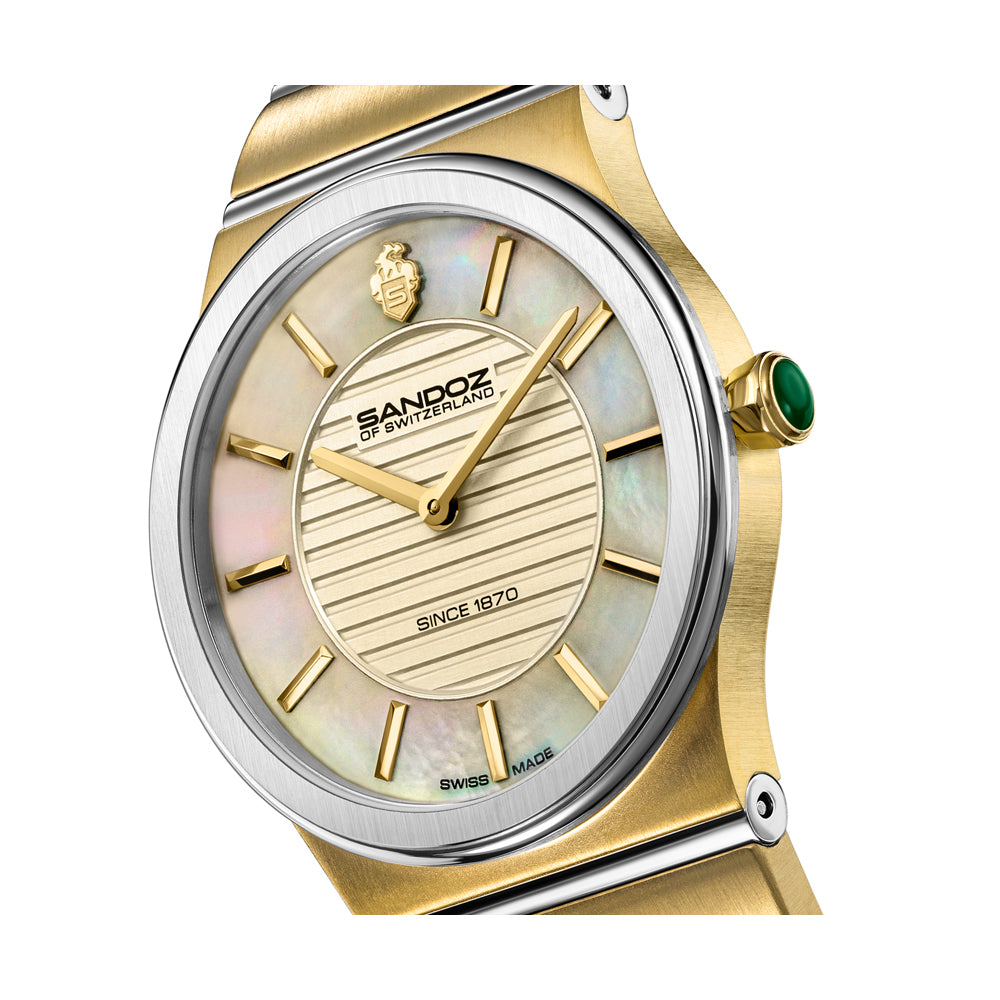 TRESOR LADIES QUARTZ WATCH Champagne Mother of Pearl Dial, Silver & Gold Plated Bracelet