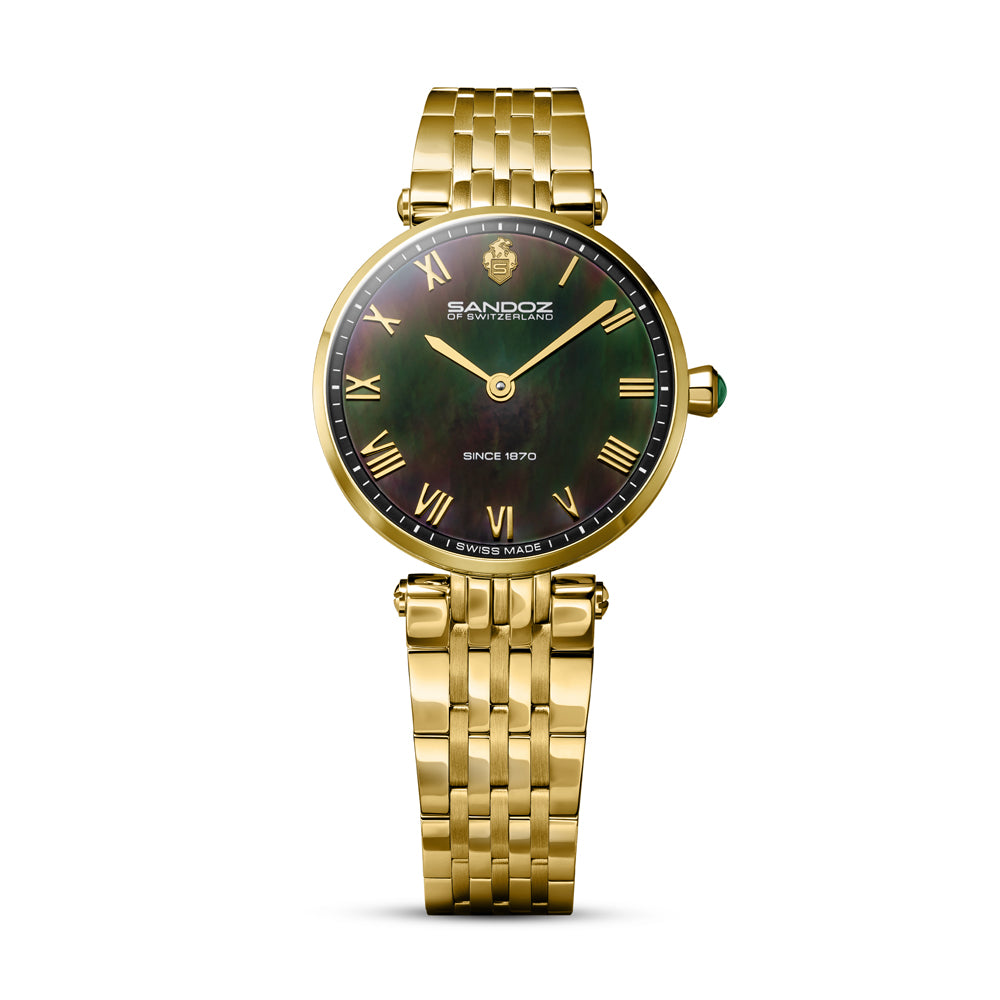 ORANGERIE LADIES QUARTZ WATCH Black Mother of Pearl, Gold Plated Bracelet