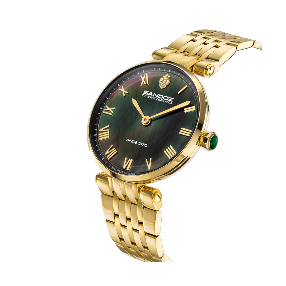 ORANGERIE LADIES QUARTZ WATCH Black Mother of Pearl, Gold Plated Bracelet