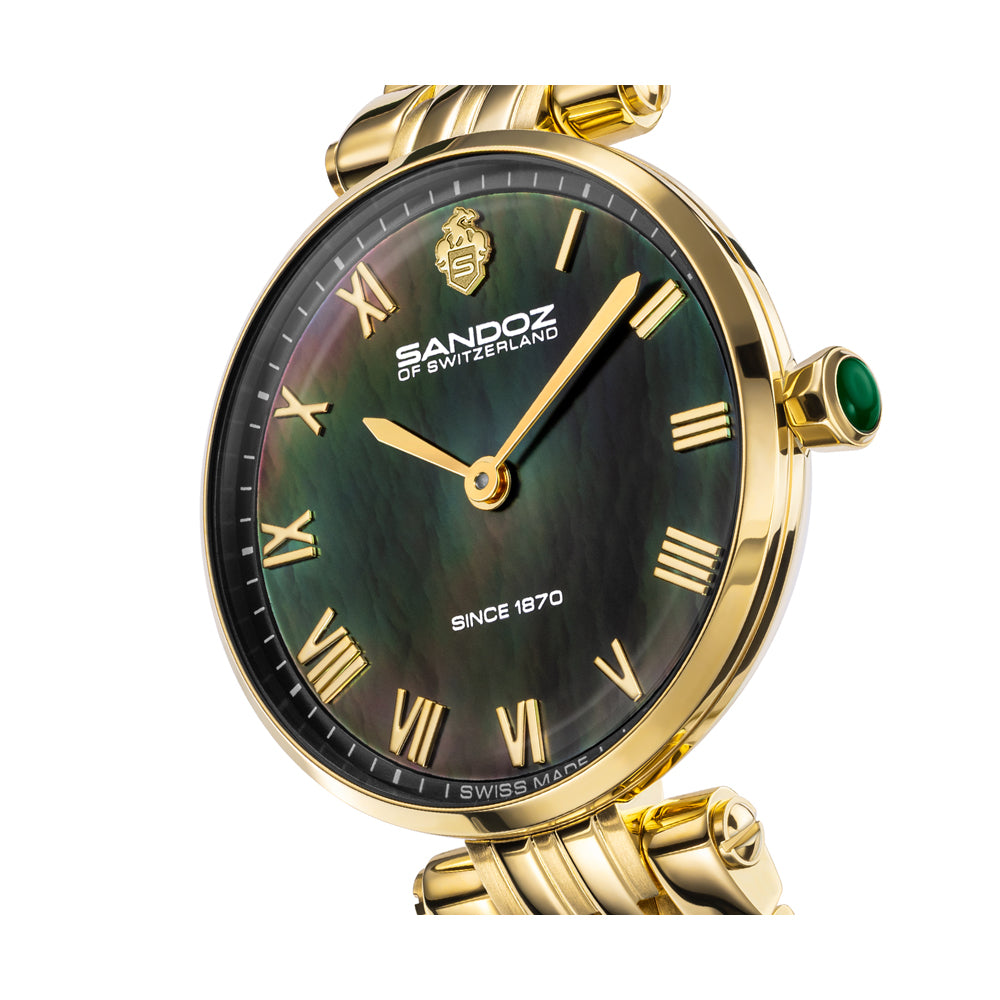 ORANGERIE LADIES QUARTZ WATCH Black Mother of Pearl, Gold Plated Bracelet