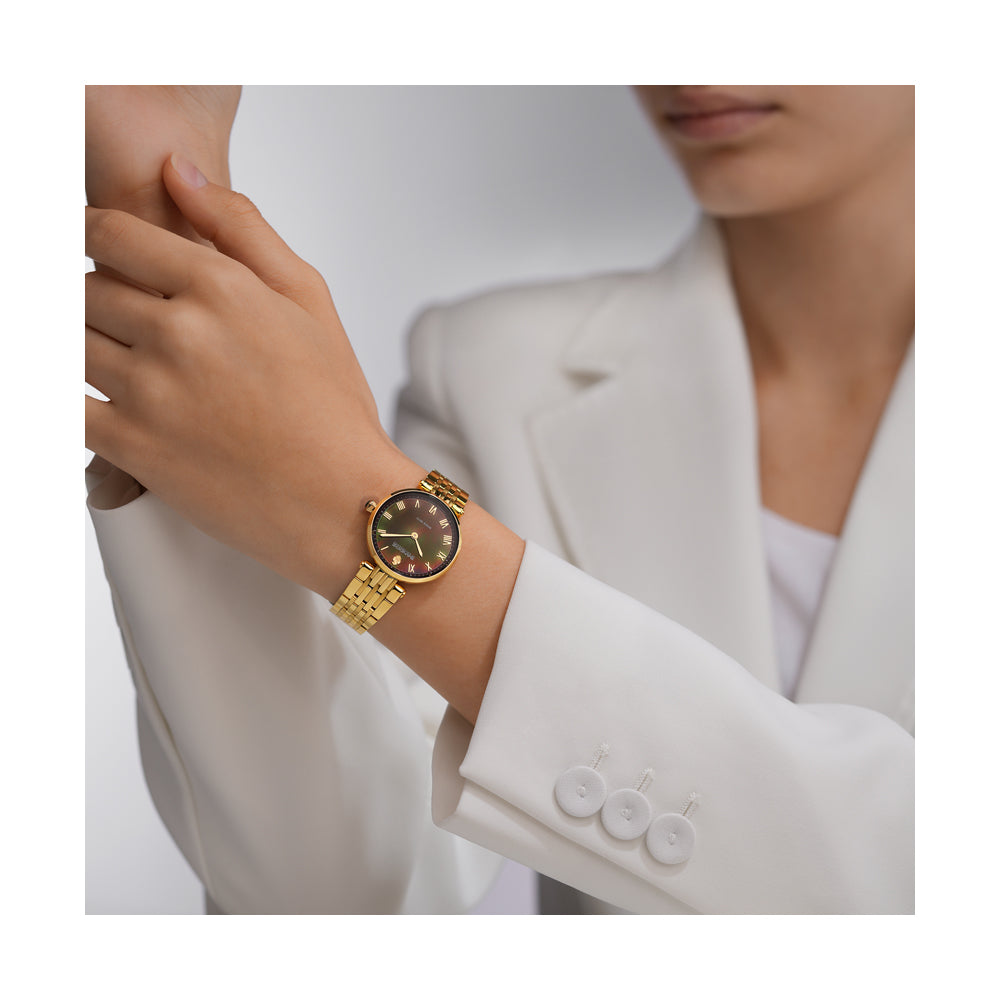 ORANGERIE LADIES QUARTZ WATCH Black Mother of Pearl, Gold Plated Bracelet