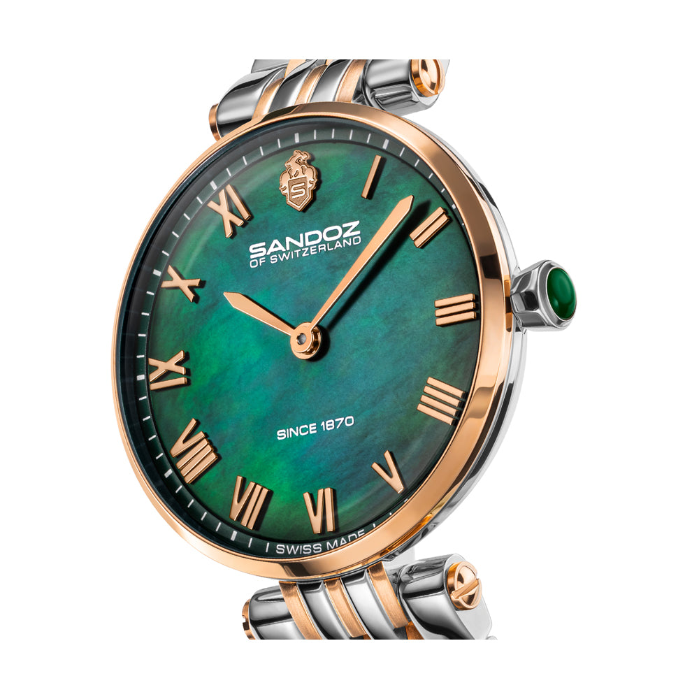 ORANGERIE LADIES QUARTZ WATCH Green Mother of Pearl Dial, Silver & Gold Plated Bracelet