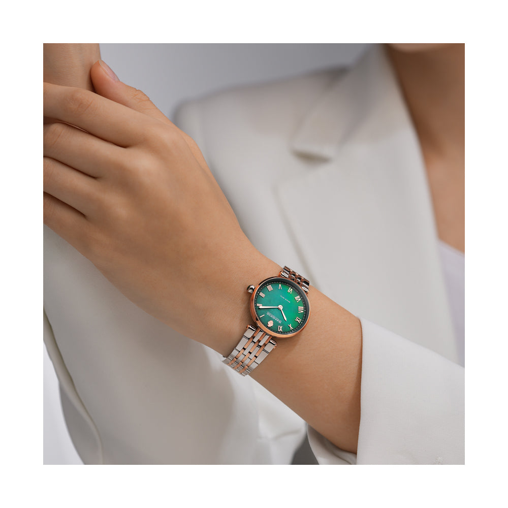 ORANGERIE LADIES QUARTZ WATCH Green Mother of Pearl Dial, Silver & Gold Plated Bracelet